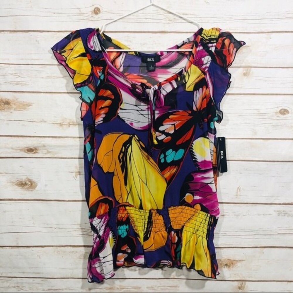 BCX floral tie front elastic bottom top size S